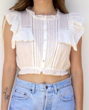 Load image into Gallery viewer, Pearl Button Ruffle Elastic Waist Sleeveless Crop Top