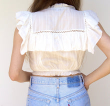 Load image into Gallery viewer, Pearl Button Ruffle Elastic Waist Sleeveless Crop Top