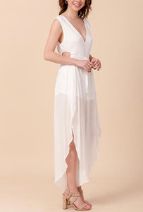 V Neck Sleeveless Side Circle Cut Out Tulip Jumpsuit