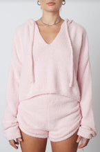 Load image into Gallery viewer, Notched Hooded Fuzzy Cropped Sweater
