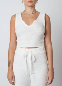Notched Fuzzy Sweater Tank Top