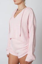 Load image into Gallery viewer, Notched Hooded Fuzzy Cropped Sweater