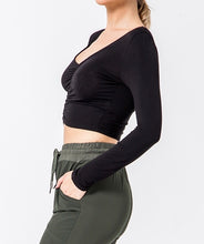 Load image into Gallery viewer, V Neck Ruched Front Long Sleeve Crop Top