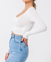 Load image into Gallery viewer, V Neck Ruched Front Long Sleeve Crop Top