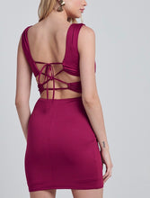 Load image into Gallery viewer, Bodycon Lace Up Back V Neck Mini Dress