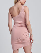 Load image into Gallery viewer, One Shoulder Ruched Side Tie Mini Dress