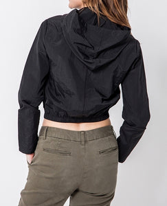 Long Sleeve Zipper Front Cropped Hooded Windbreaker Jacket