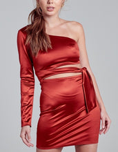 Load image into Gallery viewer, Satin Tie Waist One Shoulder Bodycon Mini Dress