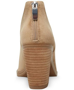 Suede Ankle Vnotch Side Cutouts Pointed Toe 33/4" Block Heel Back Zipper Boot