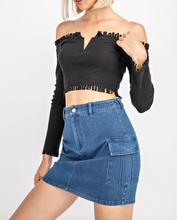 Load image into Gallery viewer, Distressed Off The Shoulder Ribbed Long Sleeve Crop Top