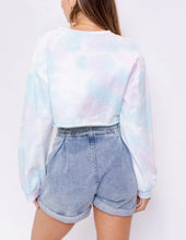 Load image into Gallery viewer, Cotton Candy Tie Dye Long Sleeve Crew Neck Drop Shoulder Crop Top
