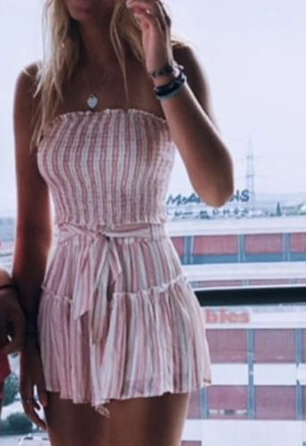 Vertical Stripe Smocked Cropped Tube Top