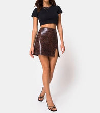 Load image into Gallery viewer, Snake Print Eco Leather Slit Mini Skirt