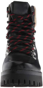 Leather Faux Shearling Lace Up Lug Sole Hiker Bootie