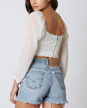Load image into Gallery viewer, Balloon Sleeve Ruched Tie Crop Top