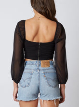 Load image into Gallery viewer, Balloon Sleeve Ruched Tie Crop Top
