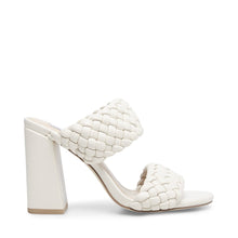 Load image into Gallery viewer, Leather Woven Stacked Heel Mule Sandal