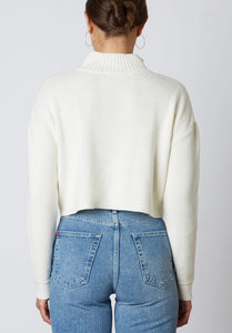 Quarter Zip Cropped Long Sleeve Drop Shoulder Sweater