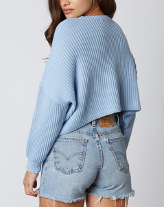 Ribbed Crew Neck Drop Shoulder Long Sleeve Cropped Sweater