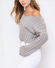Load image into Gallery viewer, Long Sleeve Rib V Neck Distressed Cropped Sweater