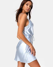 Load image into Gallery viewer, Satin Tie Waist Cowl Neck Mini Dress