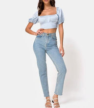 Load image into Gallery viewer, Satin Puff Short Sleeve Peasant Crop Top