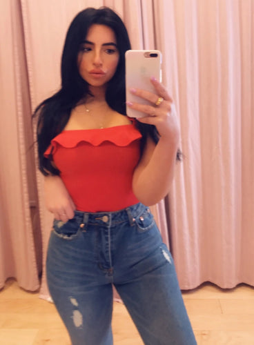 Ruffle Strap Thong Bodysuit