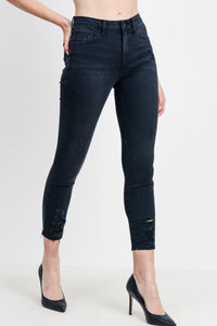 Washed Distressed Fray High Waist Jeans