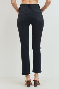 Washed High Waist Straight Leg Double Button Jean