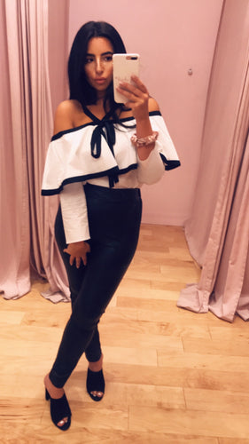 Off The Shoulder Flounce With Detailing 3/4 Sleeve Top