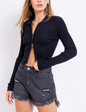 Load image into Gallery viewer, Rib Knit Long Sleeve Double Zip Collared Cardigan Sweater