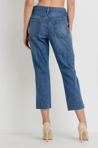 Medium Denim 5 Pocket Distressed High Waist Mom Jeans