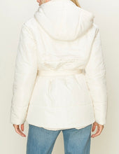 Load image into Gallery viewer, Puffer Double Pocket Waist Tie Hooded Jacket