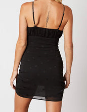 Load image into Gallery viewer, Empire Waist Embroidered Heart Double Ruched Mini Dress