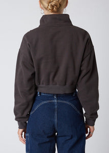 Quarter Zip Drop Shoulder Cropped Sweatshirt