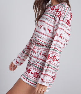 Holiday Crew Neck Long Sleeve Stretch Hem Top