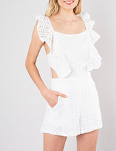 Load image into Gallery viewer, Eyelet Ruffle Open Back Romper