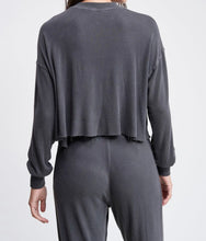 Load image into Gallery viewer, Raw Edge Long Sleeve Dropped Shoulder Waffle Top