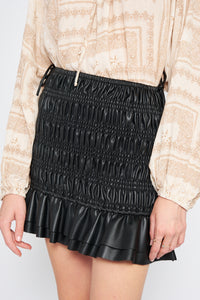 Vegan Leather Smocked Mini Skirt
