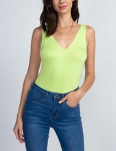 Load image into Gallery viewer, Green Lime V Neck Sleeveless Thong Bodysuit