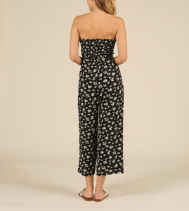 Strapless Smock Daisy Print Wooden Button Jumpsuit