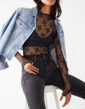 Load image into Gallery viewer, Mock Neck Mesh Sheer Floral Lace Top