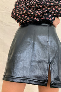 Side Slit Eco Leather Mini Skirt
