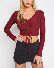 Load image into Gallery viewer, V Neck Ruch Tie Long Sleeve Crop Top