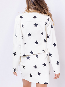 Printed Star Faux Eco Leather Biker Jacket