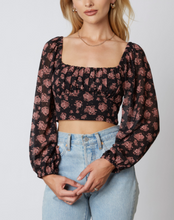 Load image into Gallery viewer, Floral Peasant Tie Back Long Sleeve Crop Top