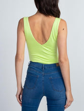 Load image into Gallery viewer, Green Lime V Neck Sleeveless Thong Bodysuit
