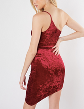 Load image into Gallery viewer, Crushed Velvet One Shoulder Asymmetrical Dress