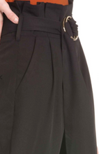 Load image into Gallery viewer, High Waisted Pleat Front Paper Bag Two Pocket Ring Belt Pant