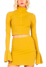 Load image into Gallery viewer, Mock Neck Bell Sleeve Ribbed Crop Top